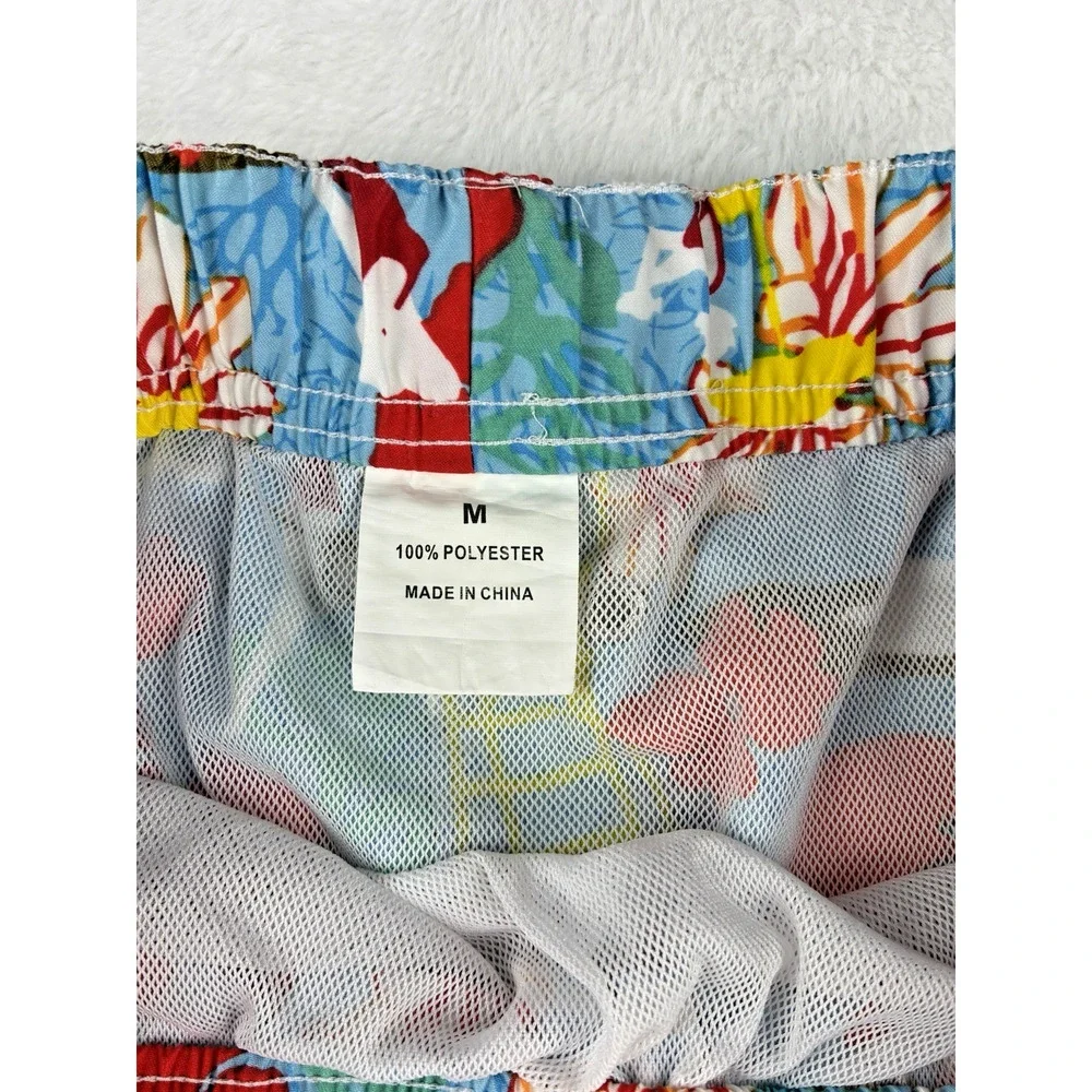 Peter Millar Mens M Floral Swim Trunks Blue Tropical Board Shorts Mesh Lined